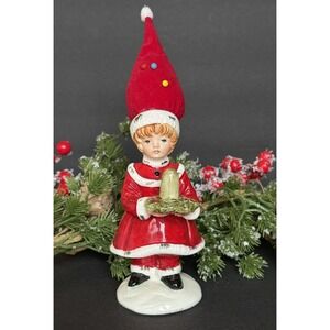 VINTAGE Schmid Porcelain Christmas 8" Girl Pin Cushion/Thimble Holder EUC Japan